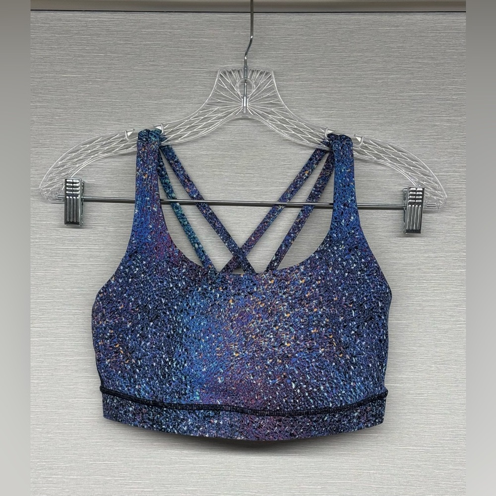 RARE Lululemon Energy Bra In Flashback Static Blue & Yellow Print - Size 8